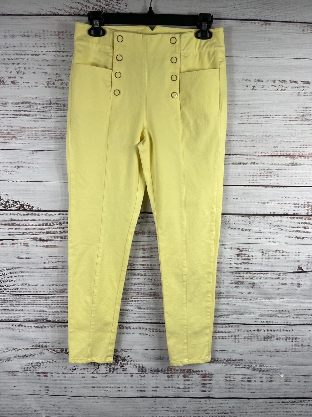J.McLaughlin Pants Women's 6 Yellow High Rise Pull On Sailor Button Front Ankle